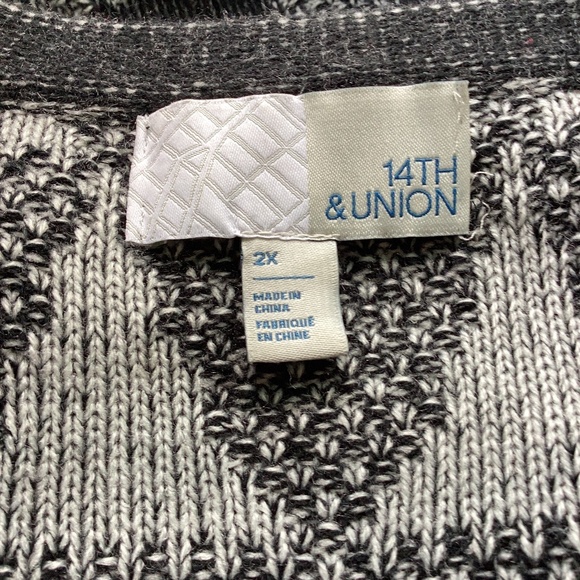 14TH & UNION WOMAN PLUS 2X GEOMETRIC OPEN FRONT KNIT SWEATER CARDIGAN DUSTER - Picture 11 of 13